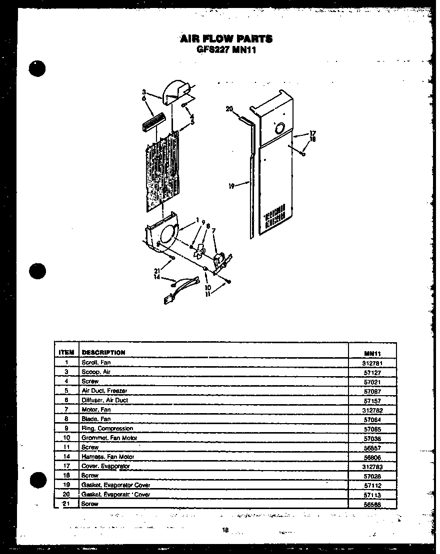 Caloric GFS227/MN10 air flow parts (gfs227/mn11) diagram