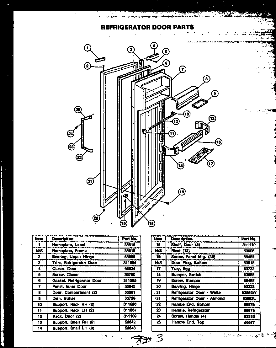 Caloric GFD240-1L2 refrigerator door parts diagram