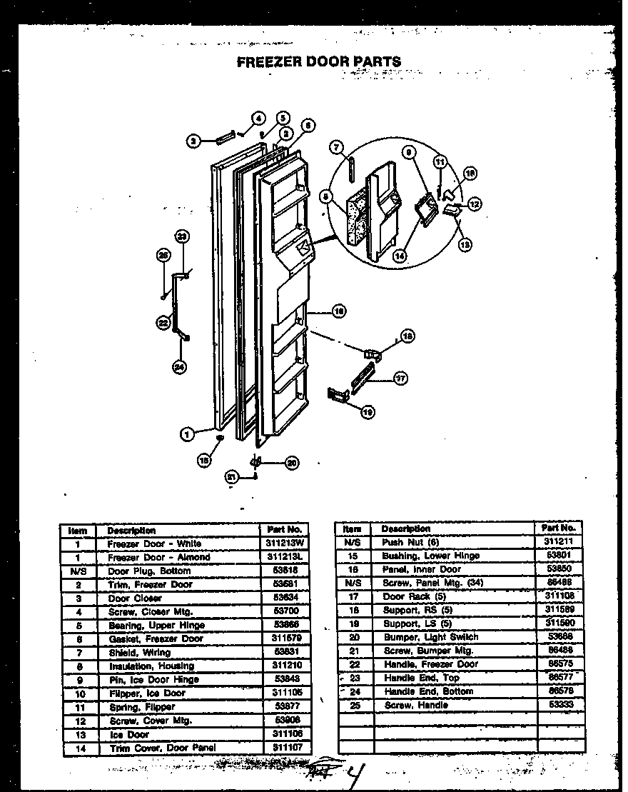 Caloric GFD240-1L2 freezer door parts diagram