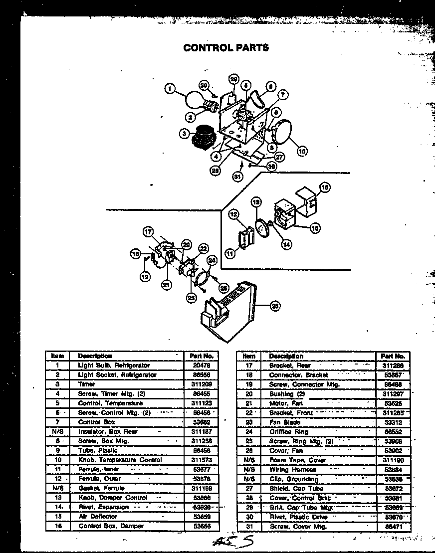 Caloric GFD240-1L2 control parts diagram