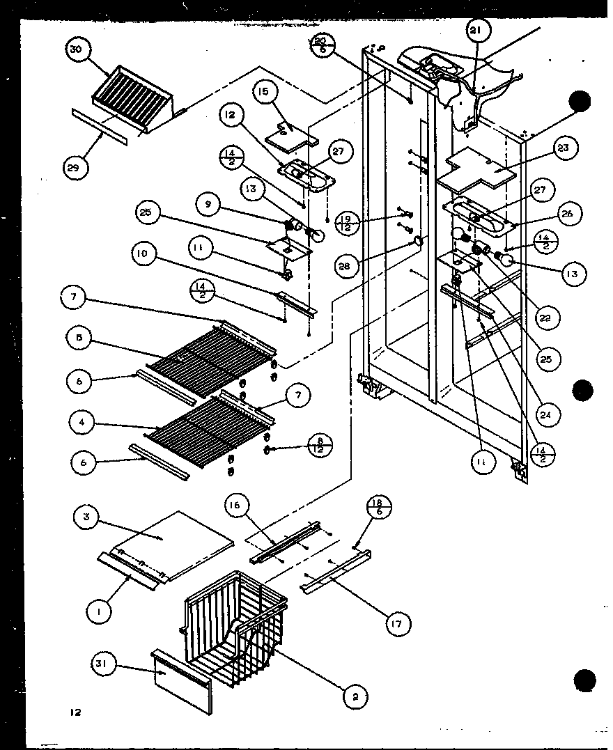 Amana SZI20K-P1102507W freezer shelving and refrigerator light (szi20k/p1102507w) diagram