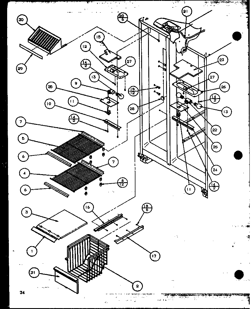 Amana SZI20K-P1102507W freezer shelving and refrigerator light (sbi20k/p1102509w) diagram