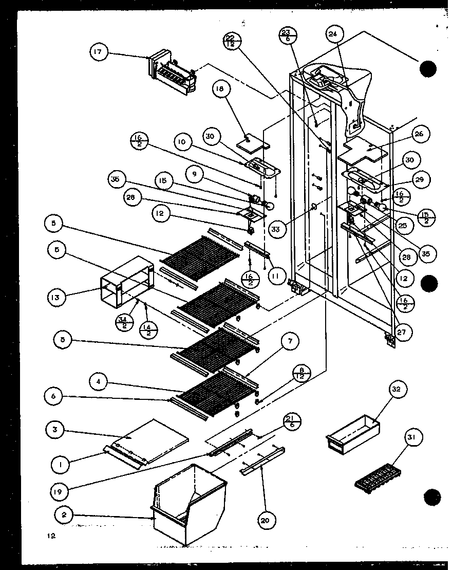 Amana 36551-P1108802W freezer shelving and refrigerator light (36551/p1108801w) (36551/p1108802w) (36558/p1108803w) (36558/p1108804w) diagram