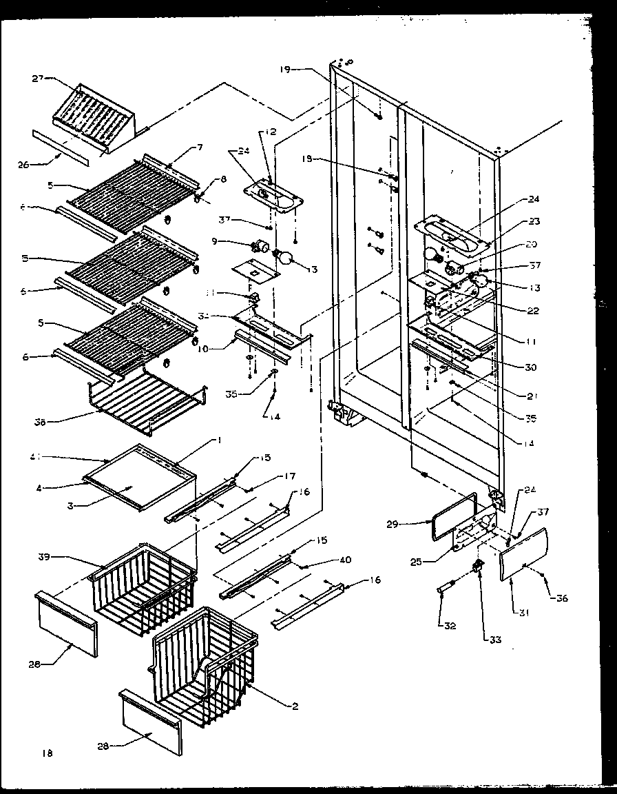 Modern Maid GRH2202BE/P1168103WE freezer shelving and refrigerator light (gri2001ww/p1168201ww) diagram