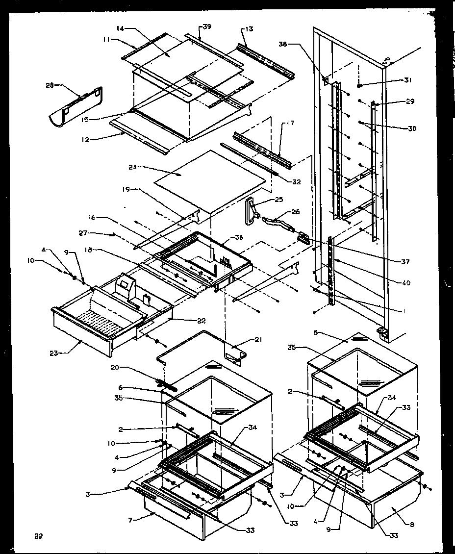 Modern Maid GRH2202BE/P1168103WE refrigerator shelving and drawers diagram