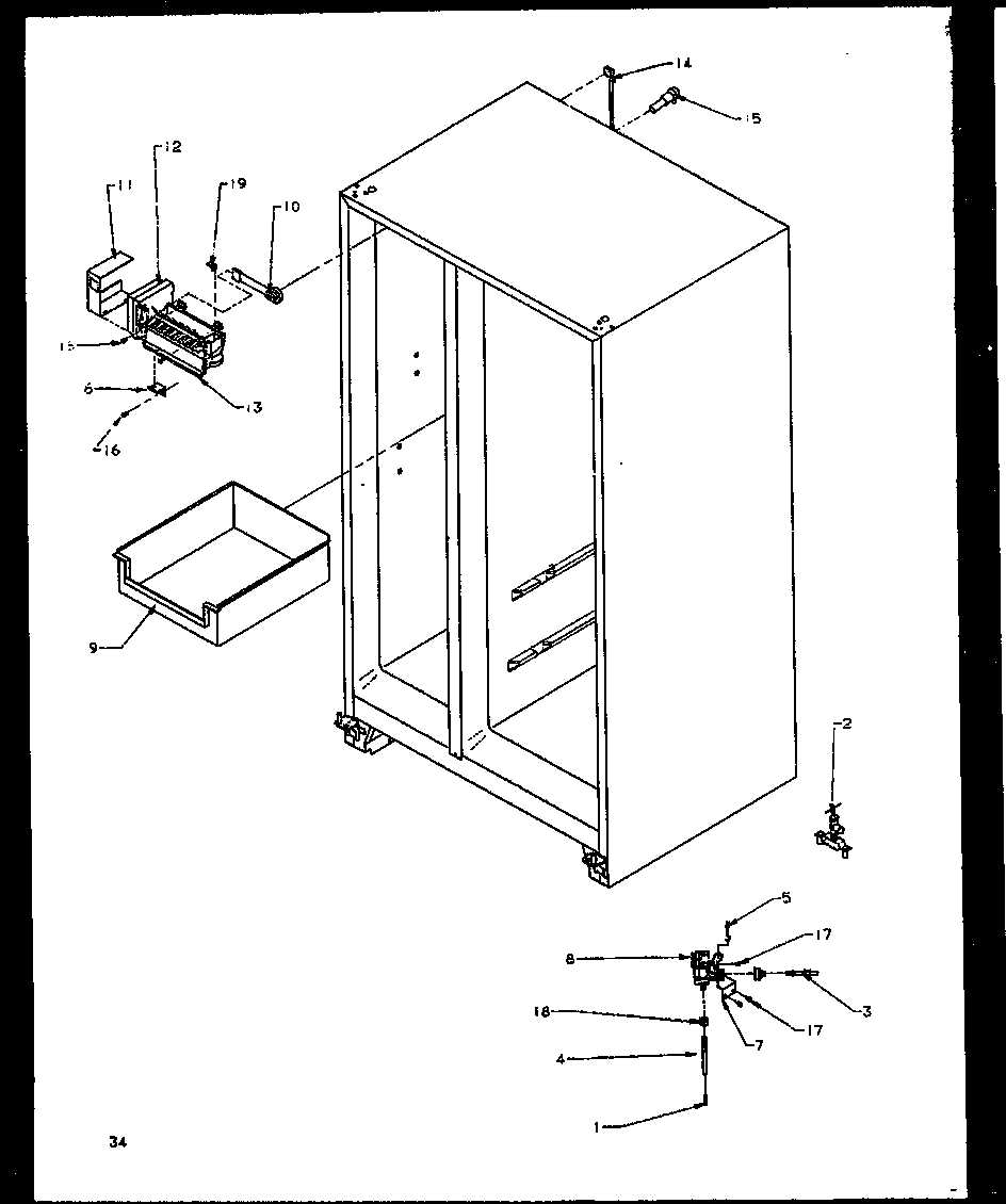 Modern Maid GRH2202BE/P1168103WE factory installed ice maker (gri2001ww/p1168201ww) diagram