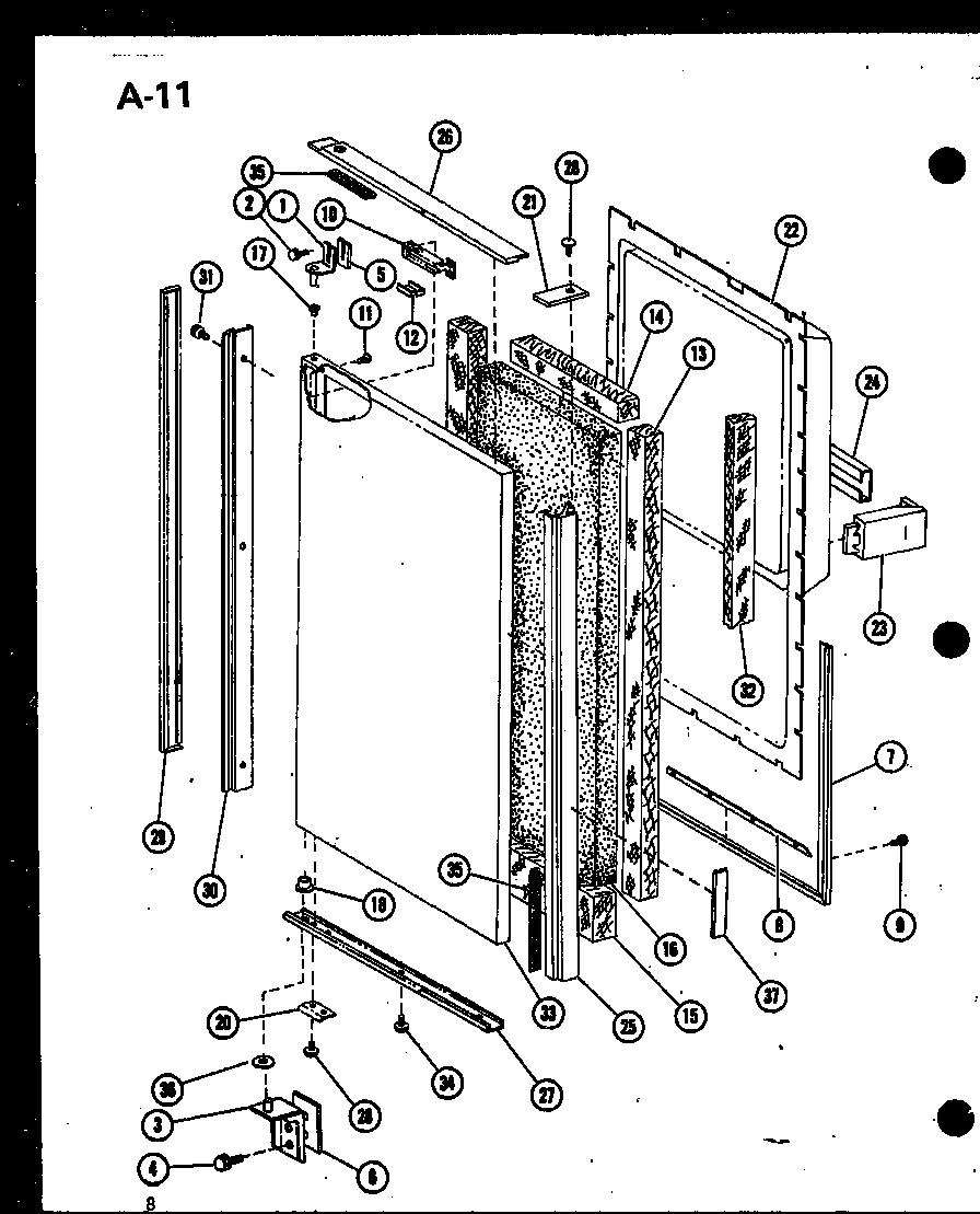 Amana SDI25F-1-A-P75400-8WA lower freezer door panel diagram