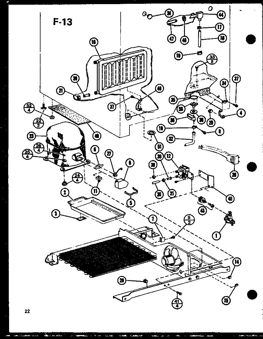 Amana SLDI25F-C-P76421-1WC drain pan/compressor diagram