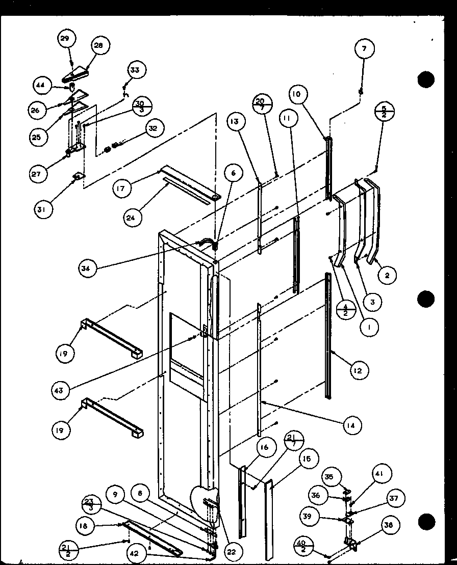 Amana SLDT25H-P7836027W freezer door hinge and trim parts diagram