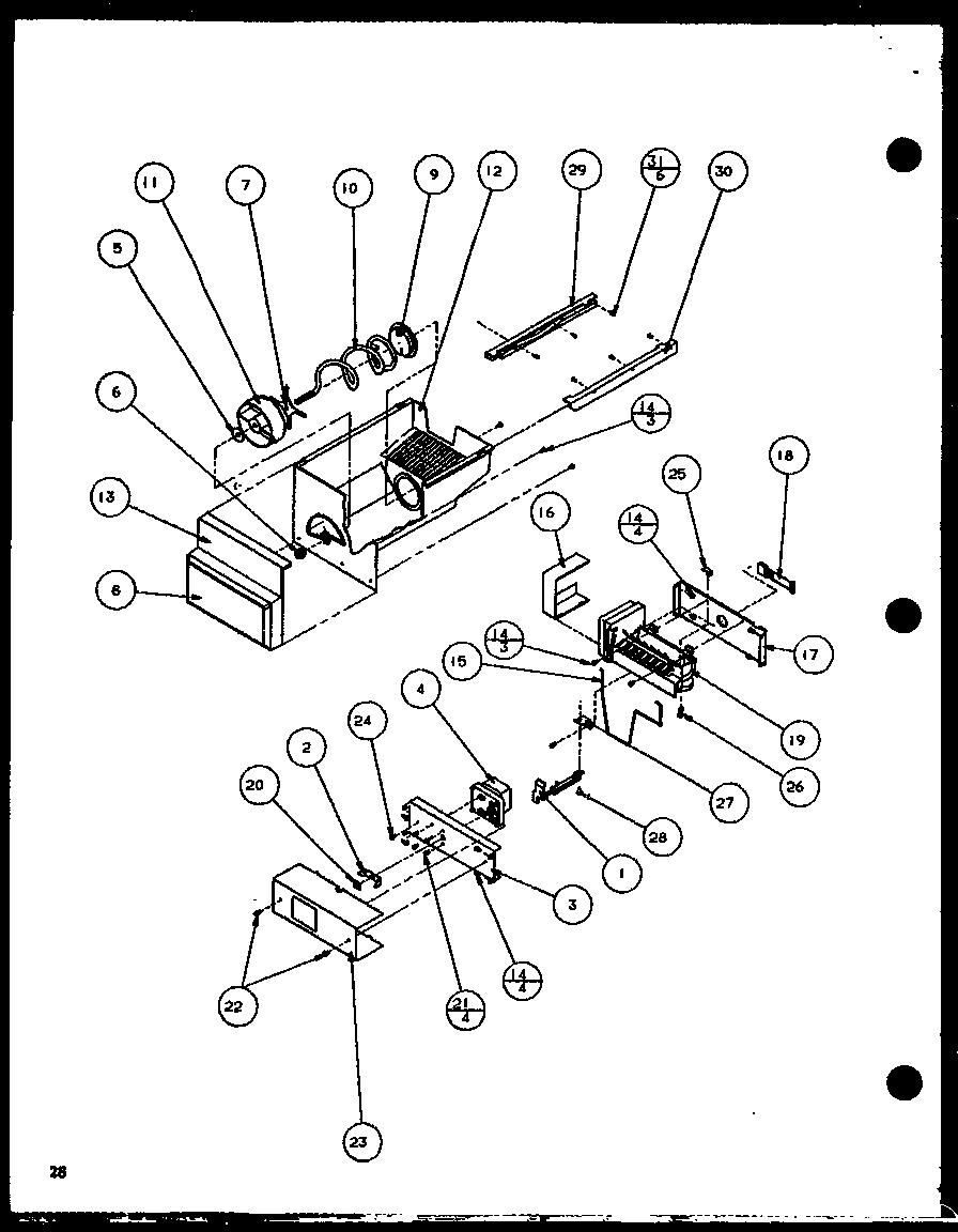 Amana SLDT25H-P7836027W ice bucket and ice maker diagram
