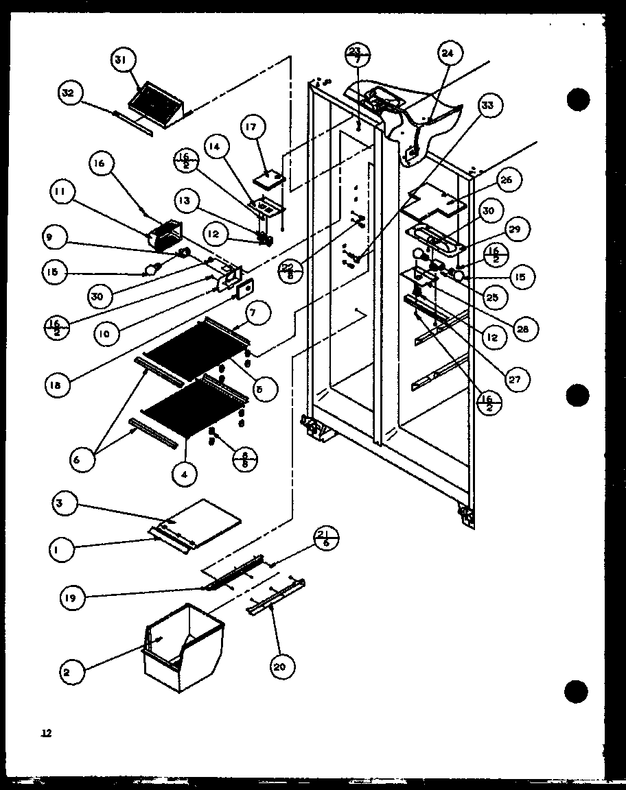 Amana SWDT22H-P7836025W freezer shelving and refrigerator light diagram