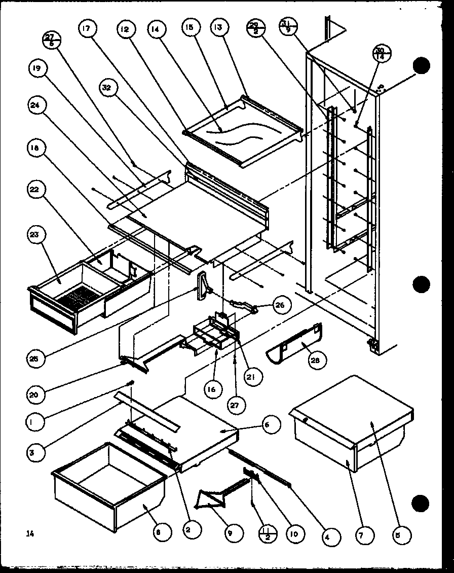 Amana SWDT22H-P7836025W refrigerator shelving and drawers diagram