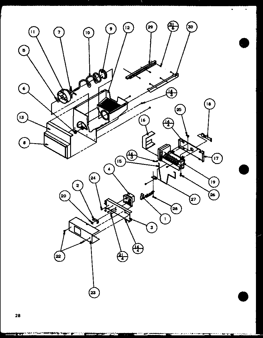 Amana SWDT22H-P7836025W ice bucket and ice maker diagram
