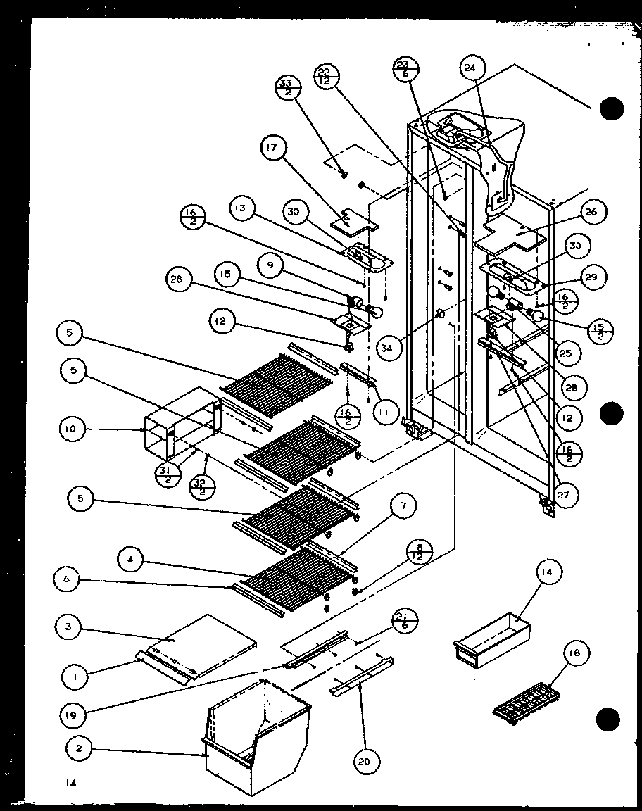 Amana IC4-P7808101W freezer shelving and refrigerator light (sc19j/p7804507w) diagram