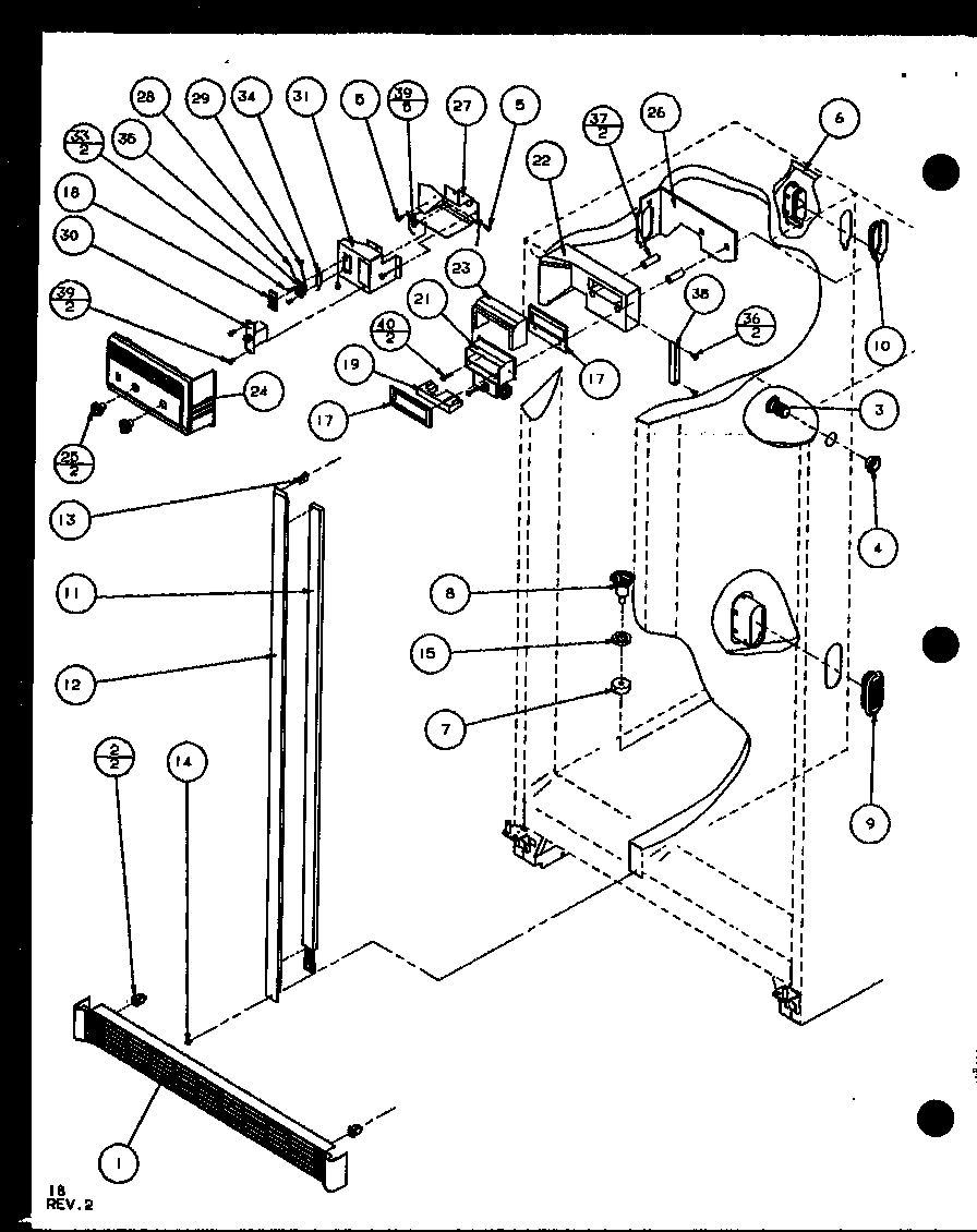 Amana IC4-P7808101W refrigerator/freezer door control and cabinet parts (sc19j/p7804507w) diagram
