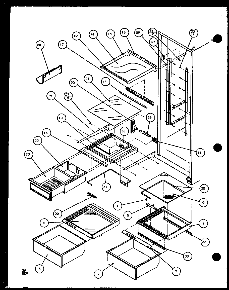 Amana IC4-P7808101W refrigerator shelving and drawers (sc22j/p7870120w) (sc22j/p1104030w) diagram