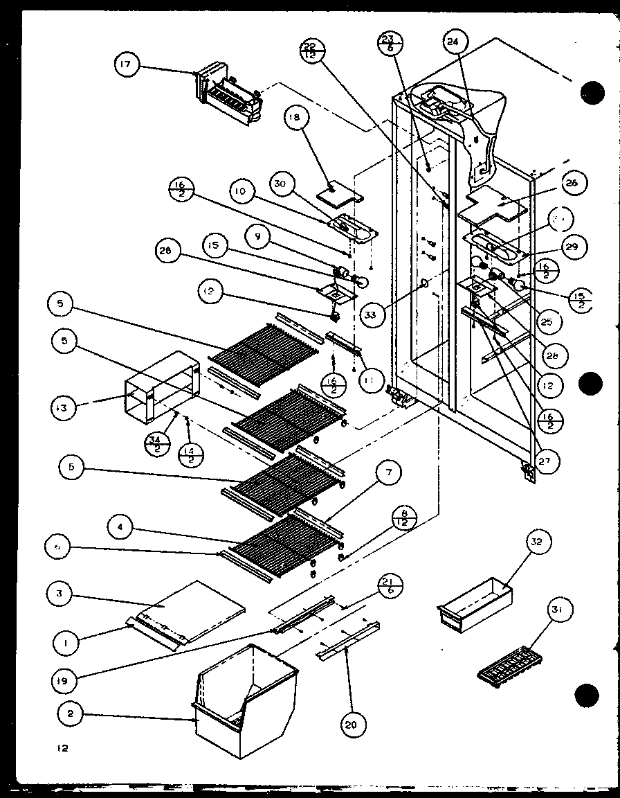 Amana SX22J-P1104029W freezer shelving and refrigerator light (sx22j/p7870118w) (sx22j/p1104029w) (sx25j/p7870105w) (sx25j/p1104025w) diagram
