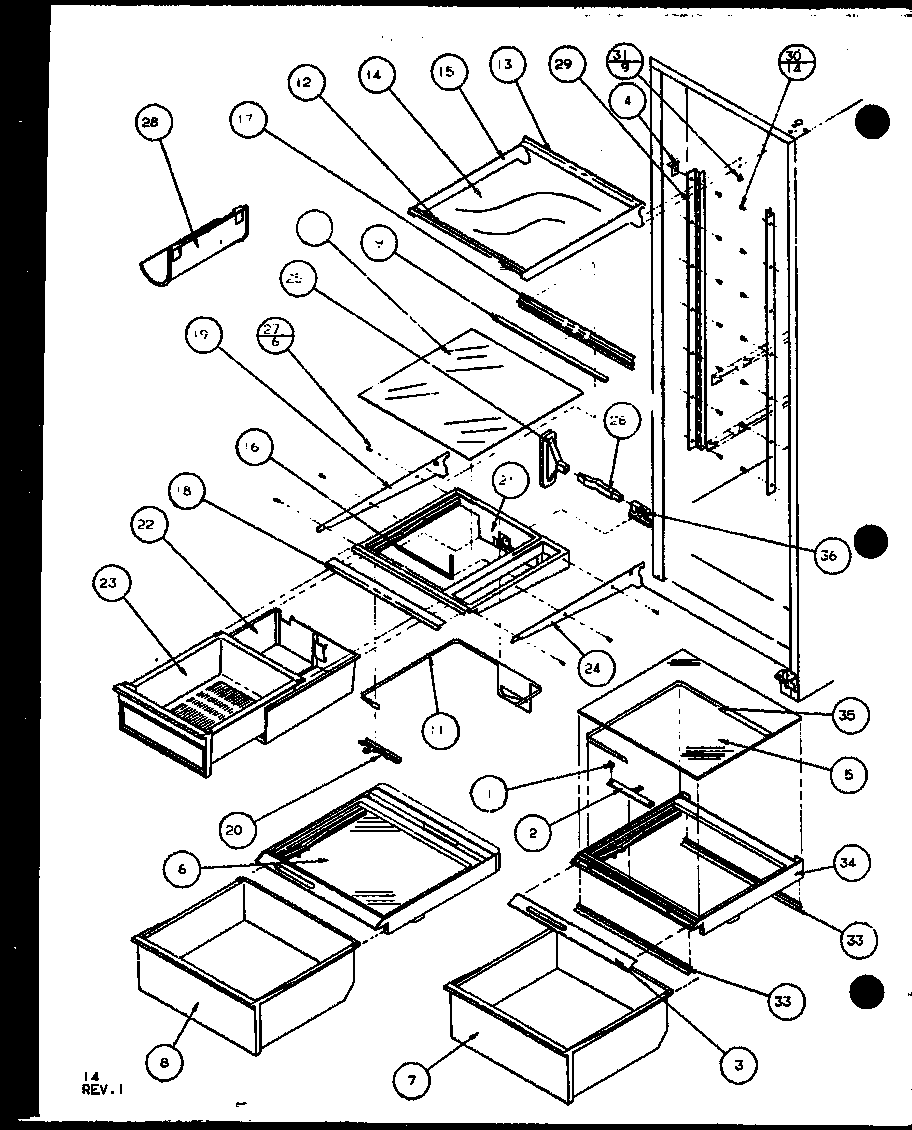 Amana SX22J-P1104029W refrigerator shelving and drawers (sx22j/p7870118w) (sx22j/p1104029w) (sx25j/p7870105w) (sx25j/p1104025w) diagram