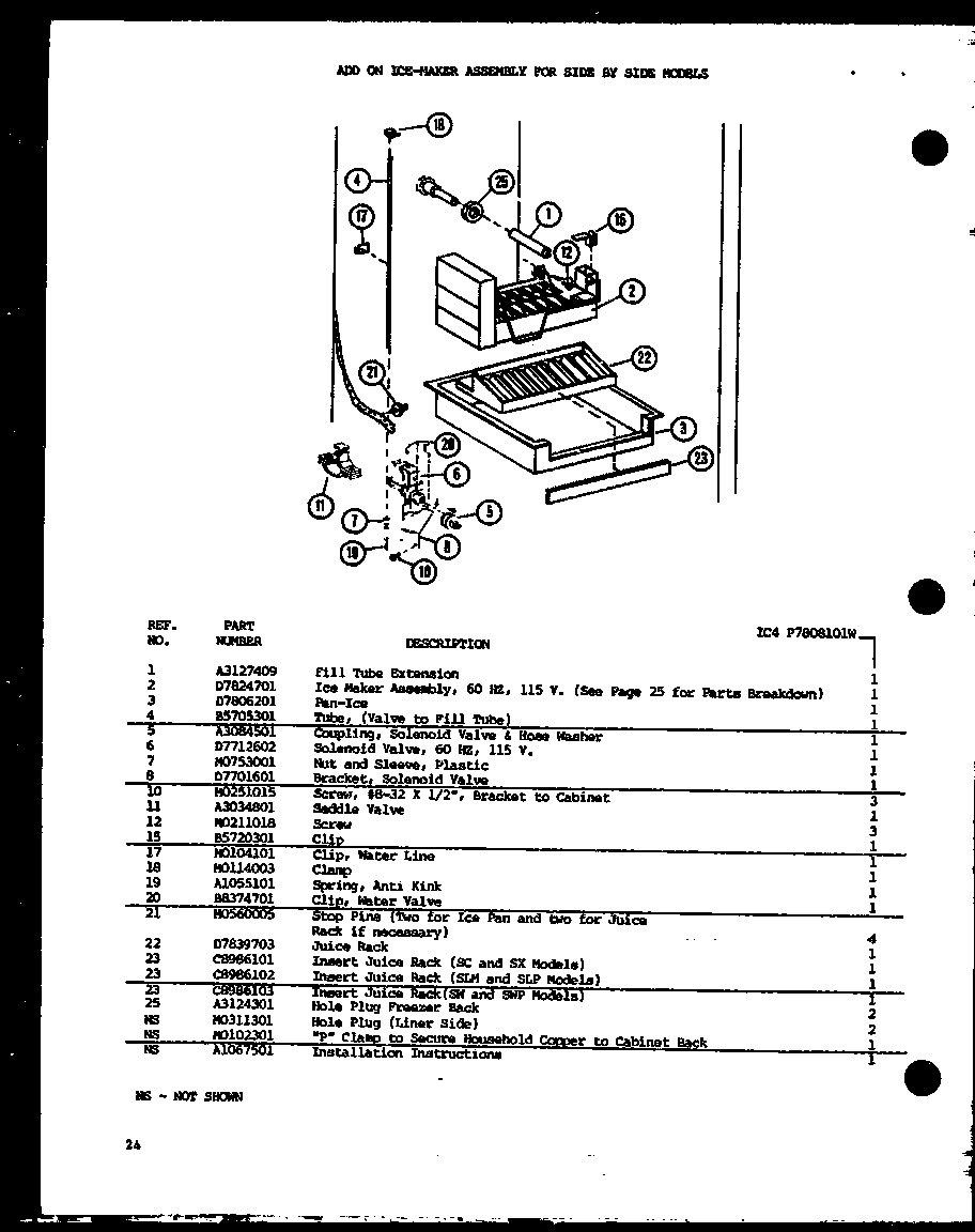 Amana SX22J-P1104029W add on ice maker assembly (ic4/p7808101w) diagram