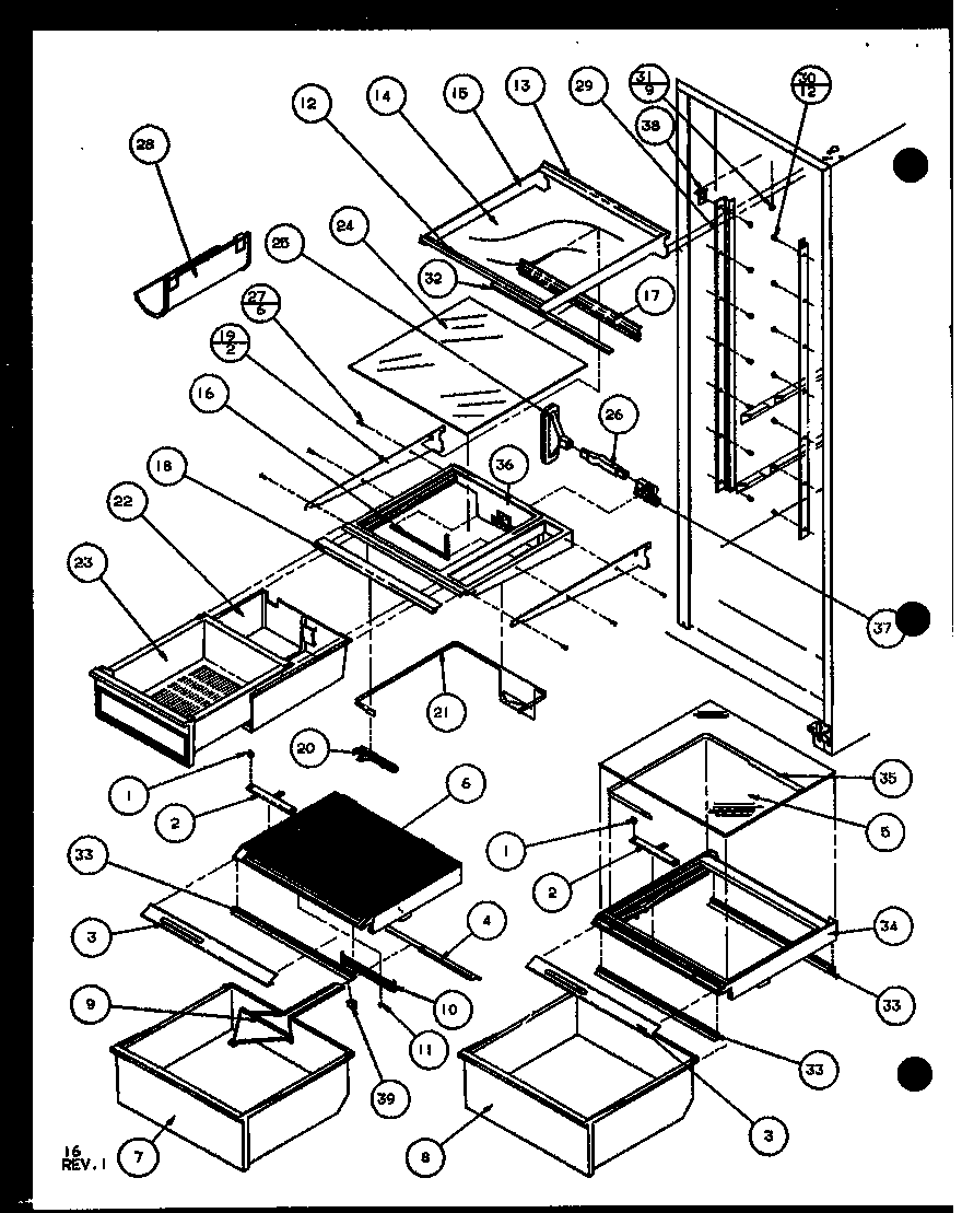 Amana SXI20J-P7870122W refrigerator shelving and draweres (sxi20j/p7870122w) diagram