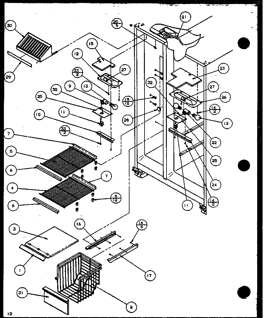 Amana SZI20K-P1117801W freezer shelving and refrigerator light (szi20k/p1117801w) diagram