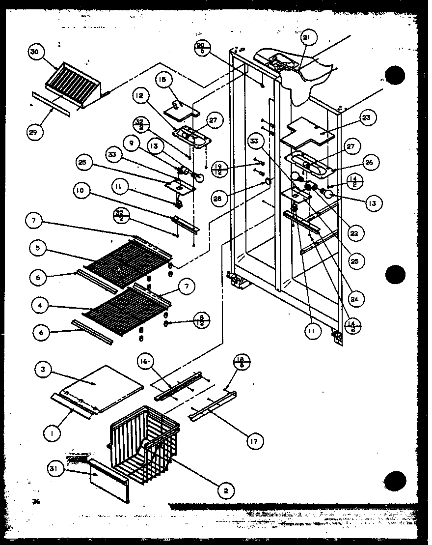 Amana SZI20K-P1117801W freezer shelving and refrigerator light (sbi20k/p1117802w) diagram