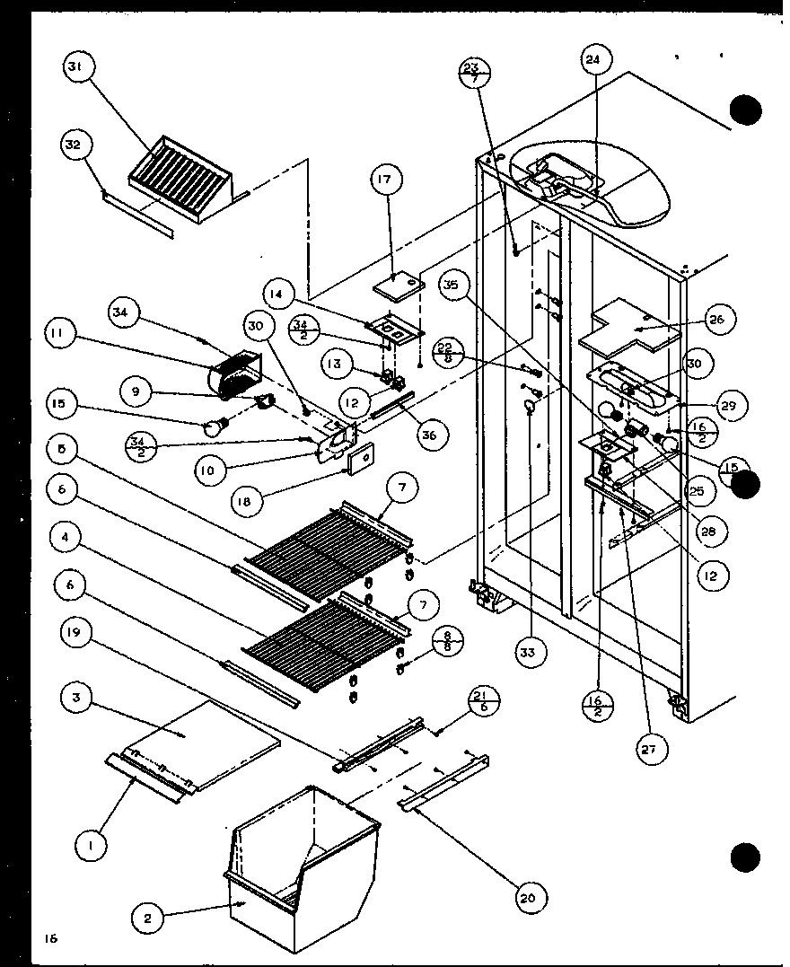 Amana SXD22J-P1116104W freezer shelving and refrigerator light (sxd25j/p1116401w) (sxd25j/p1116402w) diagram