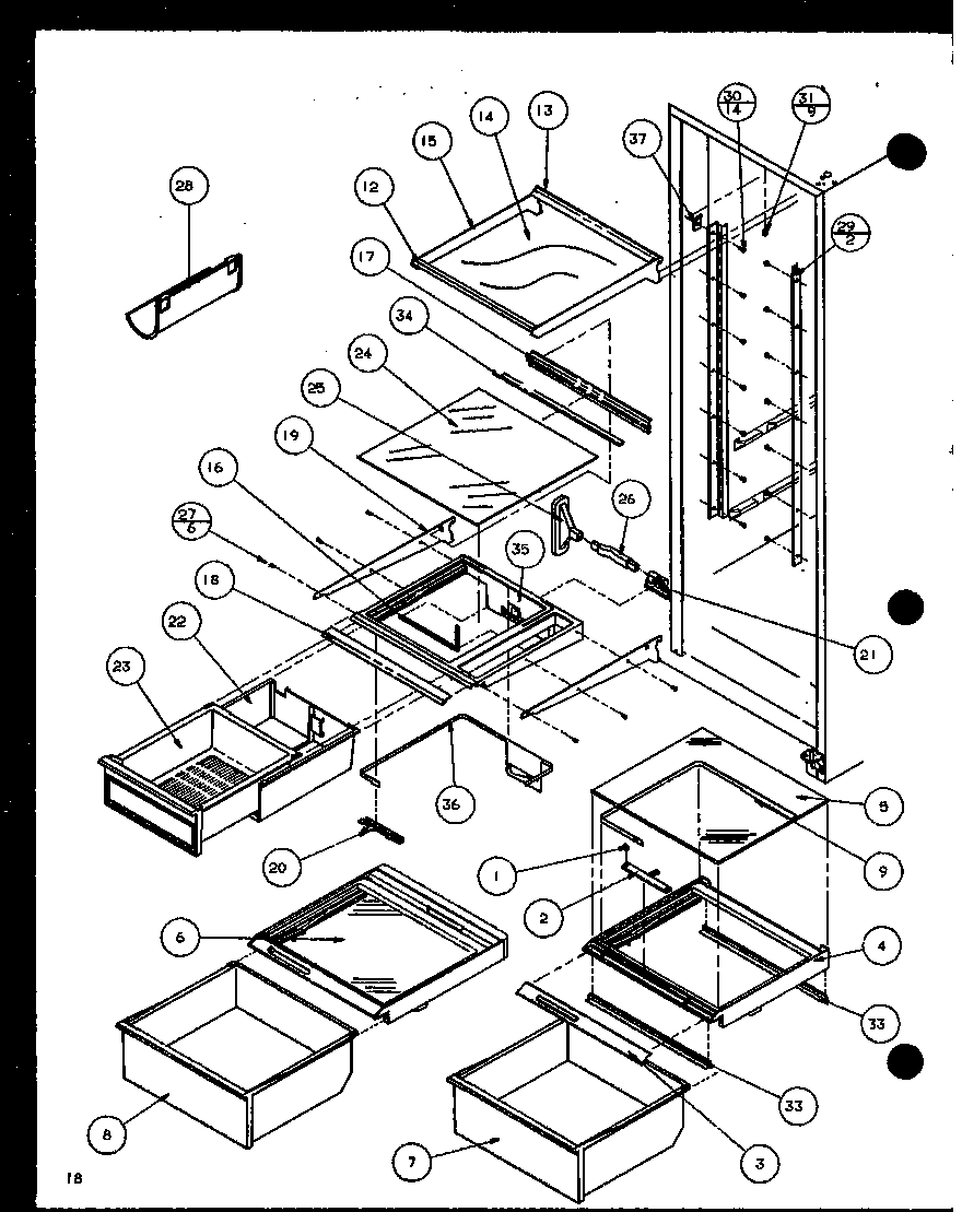 Amana SXD22J-P1116104W refrigerator shelving and drawers (sxd25j/p1116401w) (sxd25j/p1116402w) diagram