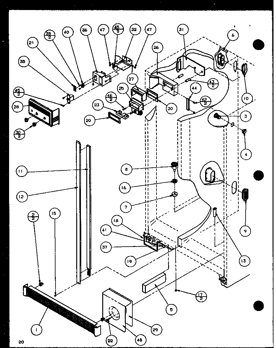 Amana SXD22J-P1116104W refrigerator/freezer controls and cabinet part (sxd25j/p1116401w) (sxd25j/p1116402w) diagram