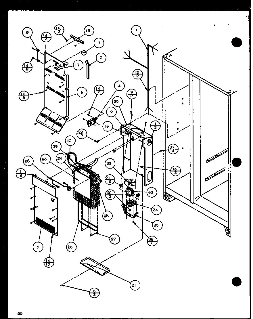 Amana SXD22J-P1116104W evaporator and air handling (sxd25j/p1116401w) (sxd25j/p1116402w) diagram