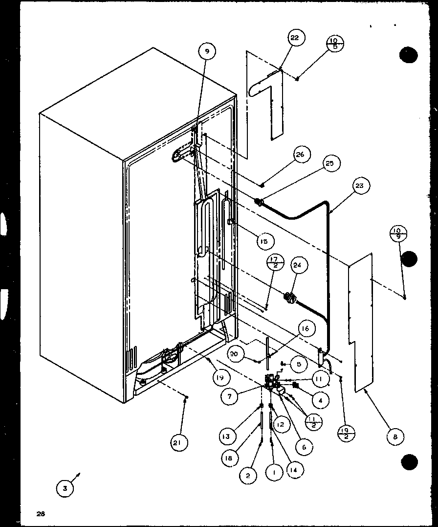 Amana SXD22J-P1116104W cabinet back (sxd25j/p1116401w) (sxd25j/p1116402w) diagram