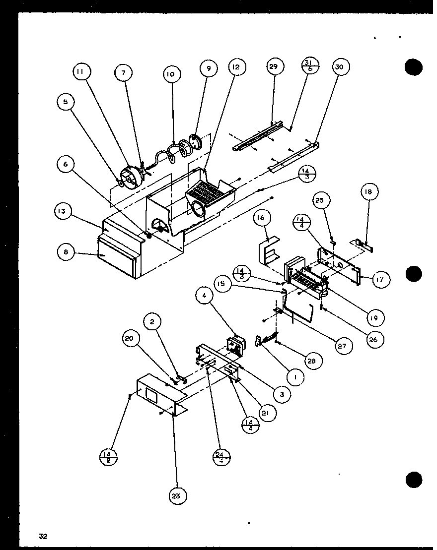 Amana SXD22J-P1116104W ice bucket and ice maker (sxd25j/p1116401w) (sxd25j/p1116402w) diagram
