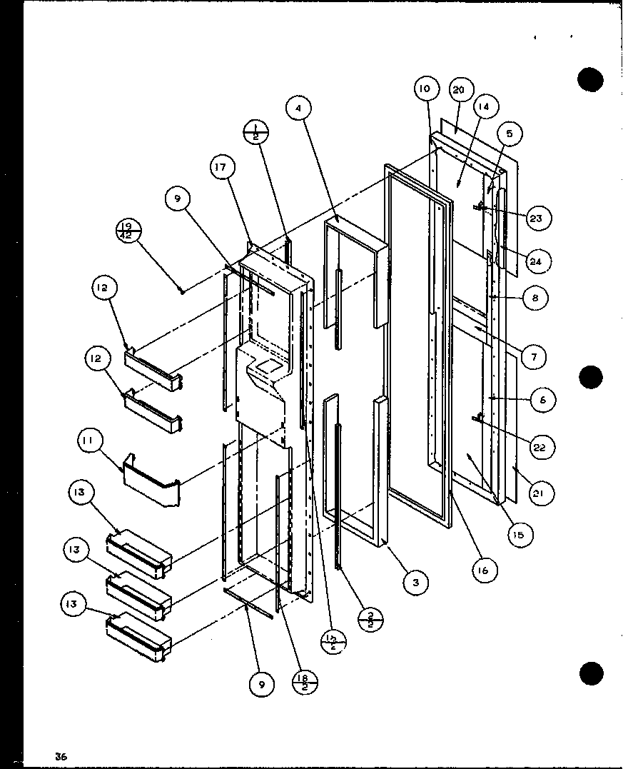 Amana SXD22J-P1116104W freezer door (sxd25jb/p1116403w) (sxd25jb/p1116404w) diagram