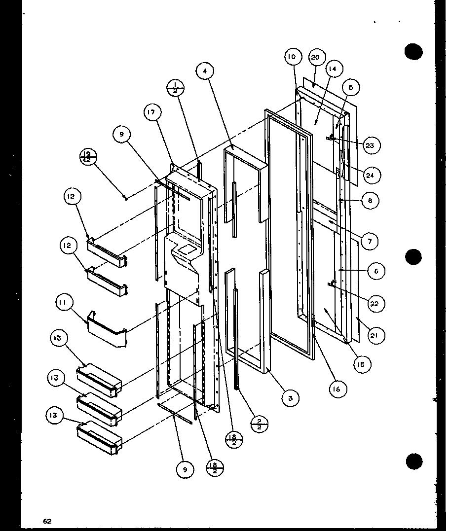 Amana SXD22J-P1116104W freezer door (sxd25jp/p1116405w) (sxd25jp/p1116406w) diagram