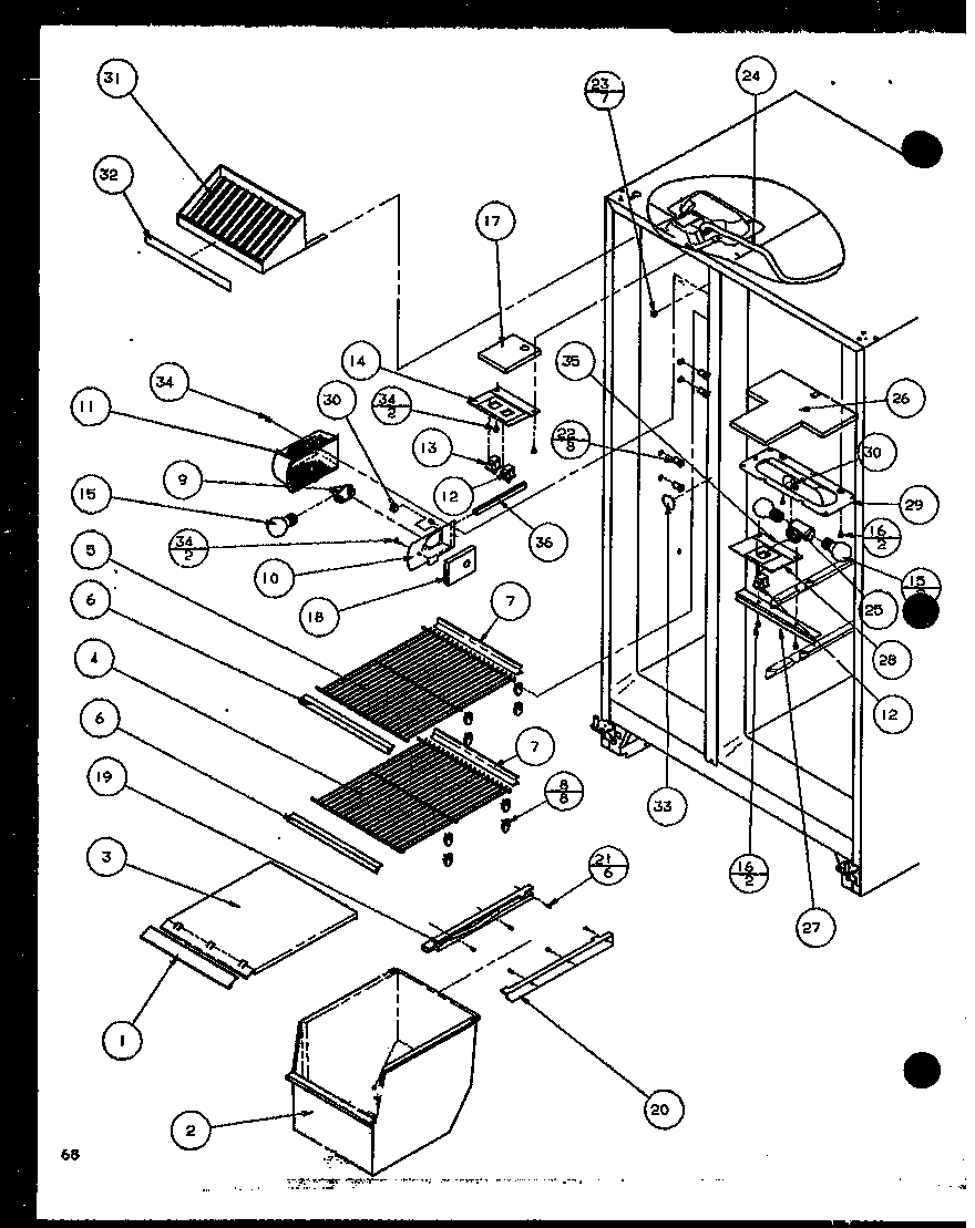 Amana SXD22J-P1116104W freezer shelving and refrigerator light (sxd25jp/p1116405w) (sxd25jp/p1116406w) diagram