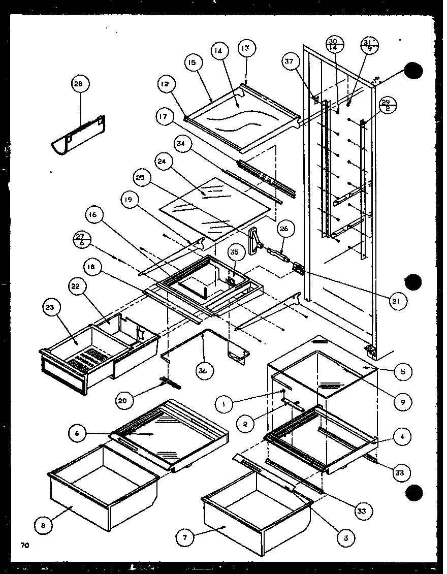 Amana SXD22J-P1116104W refrigerator shelving and drawers (sxd25jp/p1116405w) (sxd25jp/p1116406w) diagram