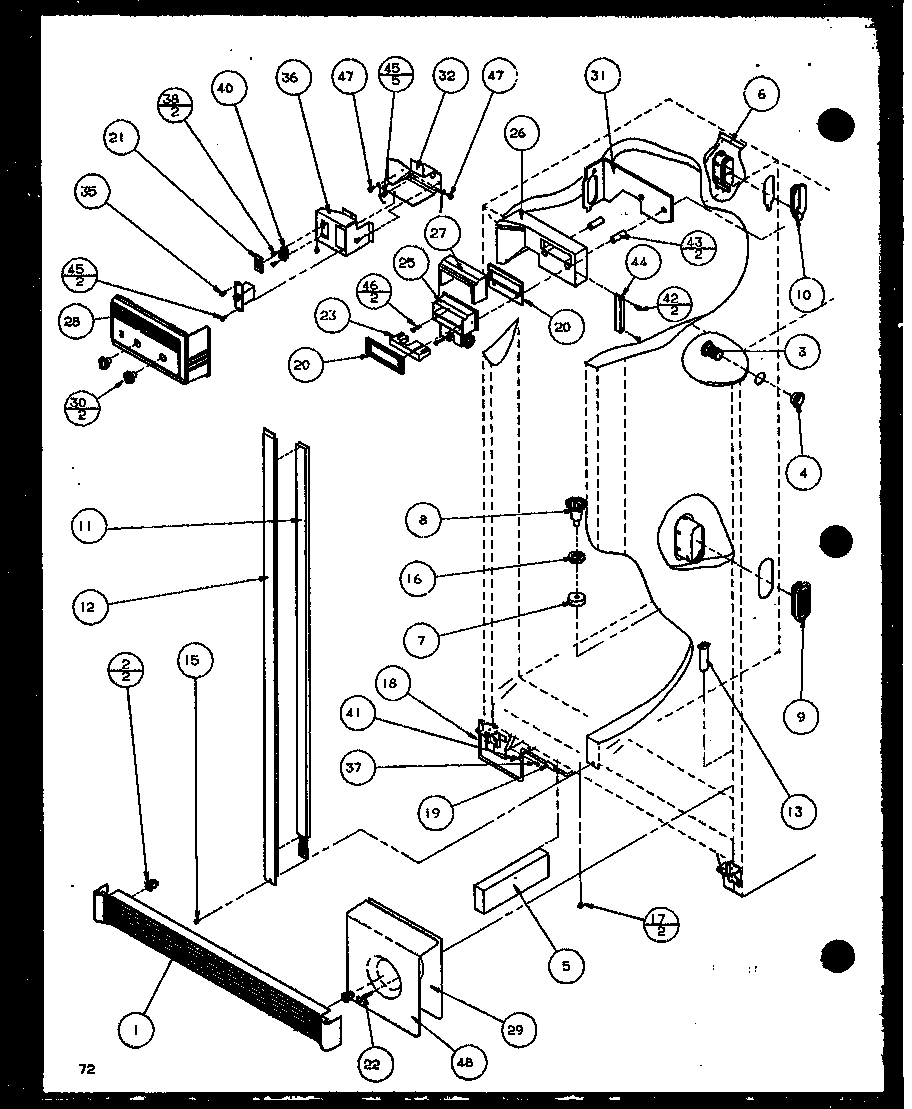 Amana SXD22J-P1116104W refrigerator/freezer controls and cabinet part (sxd25jp/p1116405w) (sxd25jp/p1116406w) diagram