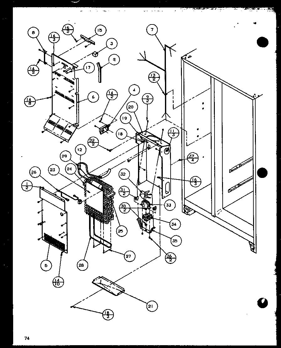 Amana SXD22J-P1116104W evaporator and air handling (sxd25jp/p1116405w) (sxd25jp/p1116406w) diagram