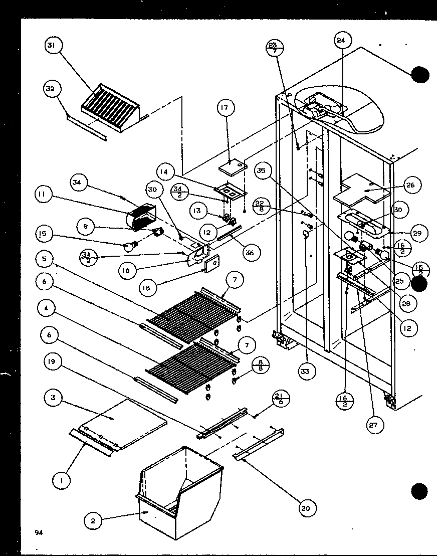 Amana SXD22J-P1116104W freezer shelving and refrigerator light (sxd22j/p1116103w) (sxd22j/p1116104w) diagram