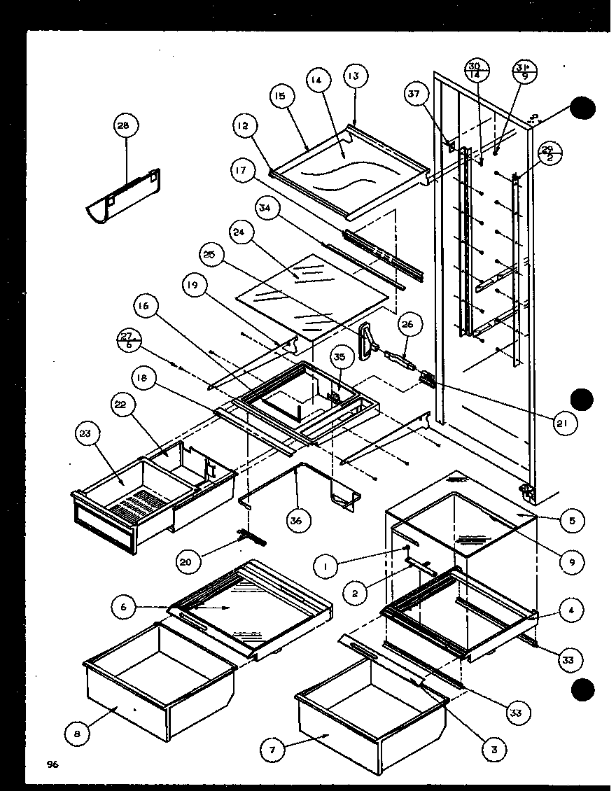 Amana SXD22J-P1116104W refrigerator shelving and drawers (sxd22j/p1116103w) (sxd22j/p1116104w) diagram