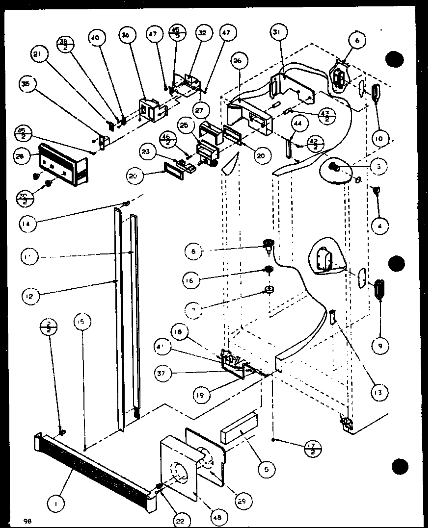 Amana SXD22J-P1116104W refrigerator/freezer controls and cabinet part (sxd22j/p1116103w) (sxd22j/p1116104w) diagram