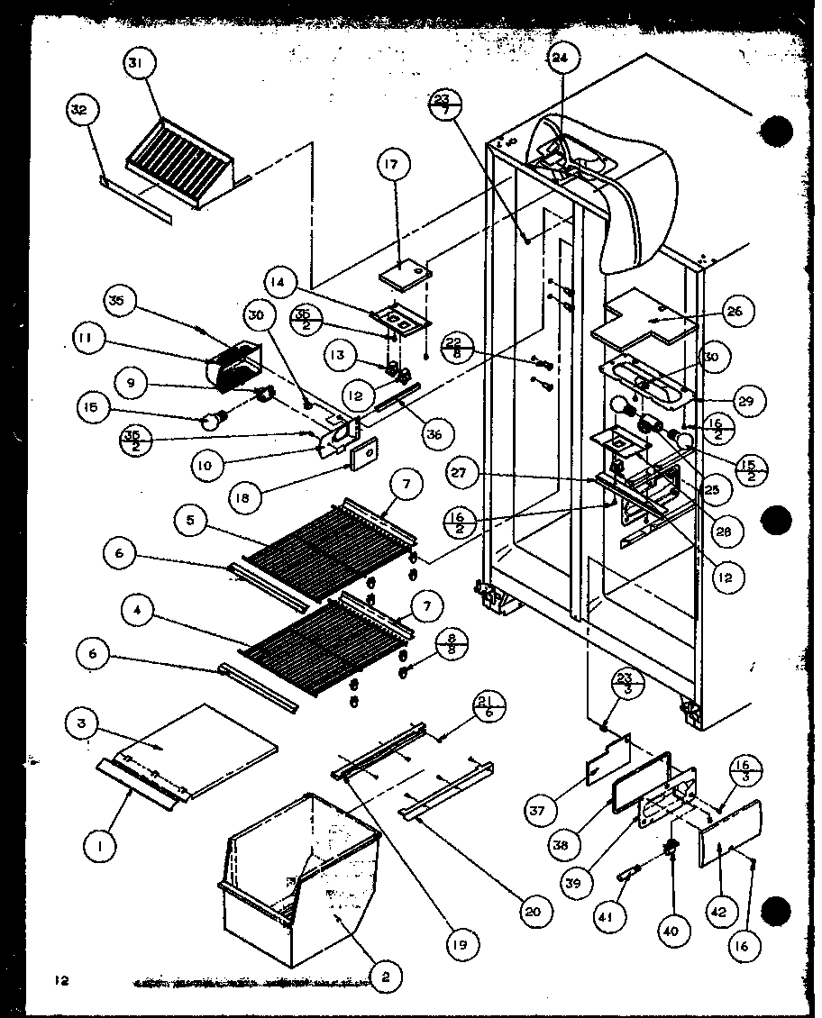 Amana 36508L-P1121708WL freezer shelving and refrigerator light diagram