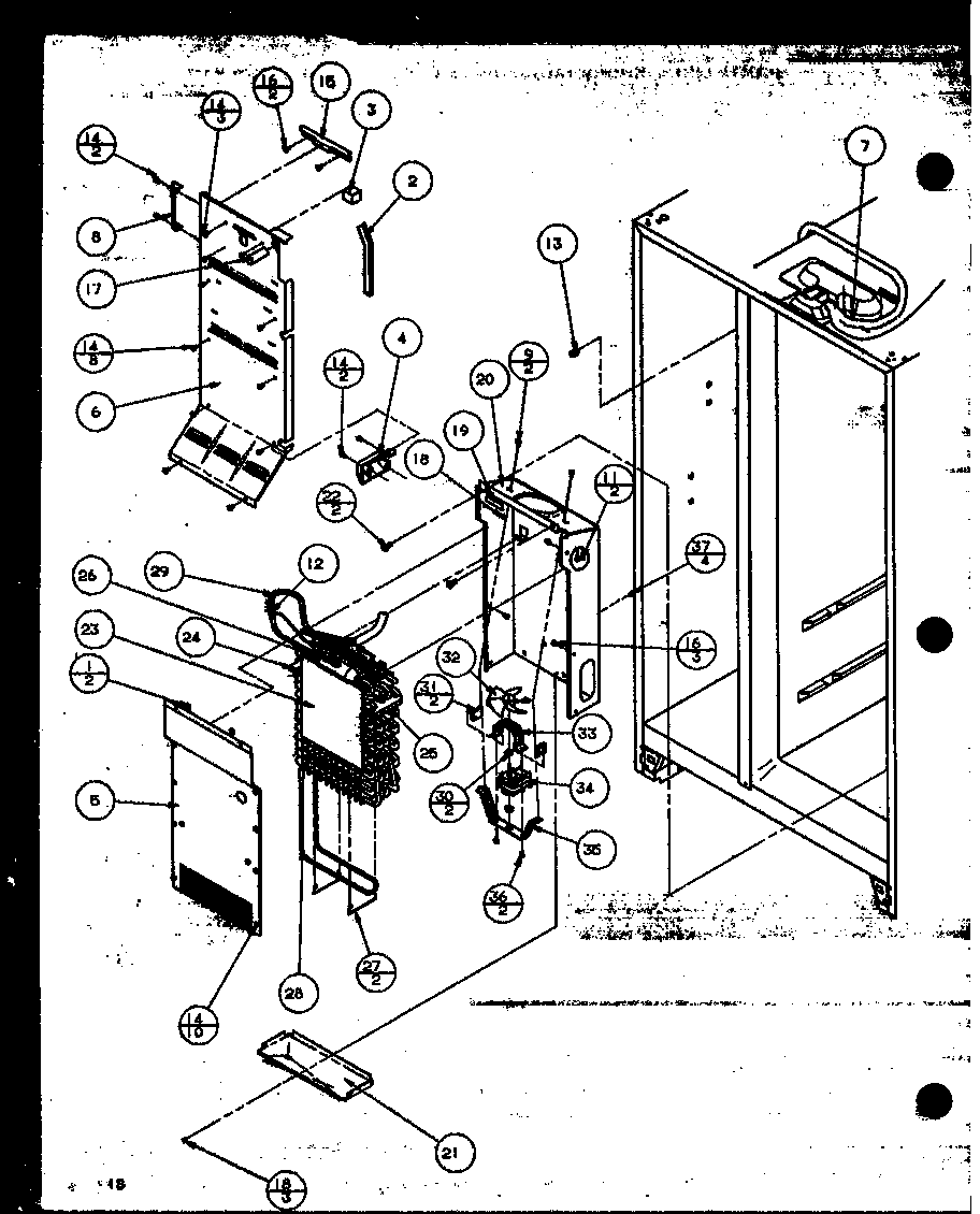 Amana 36508L-P1121708WL evaporator and air handling diagram
