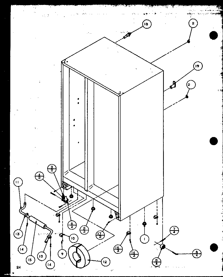 Amana 36508L-P1121708WL drain and rollers diagram