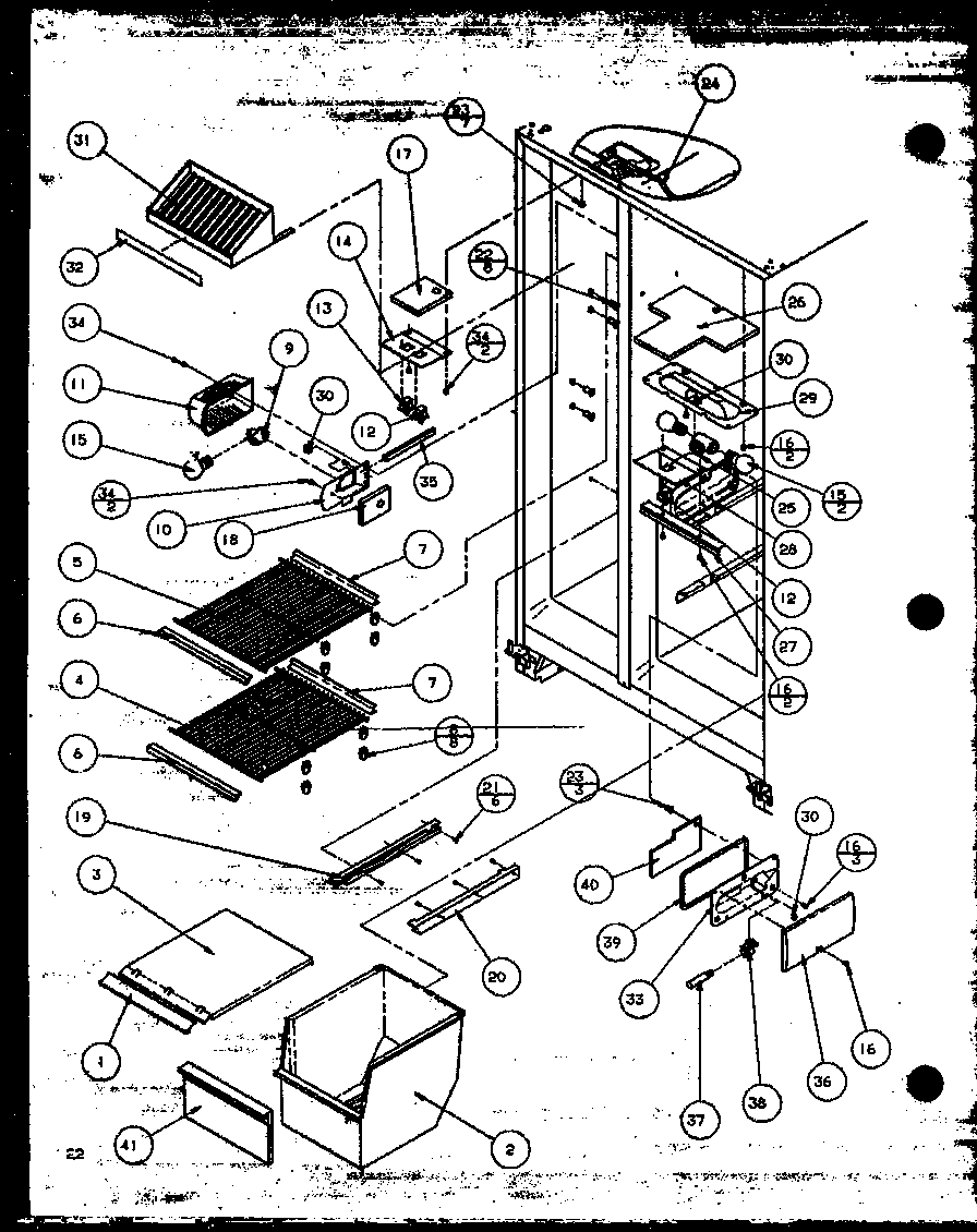 Amana SZDE25ML-P1121201WL freezer shelving and refrigerator light diagram