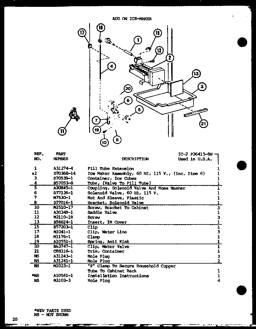 Amana SLI22F1-L-P7700009WL add on ice-maker (sli22f1-l/p7700013wl) (sli22f1/p7700013w) (ic-2/p36415-8w) diagram