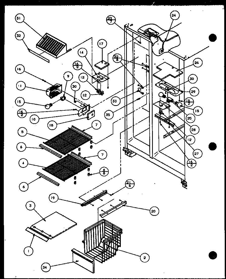 Amana SXPD20H-P7836029W freezer shelving and refrigerator light diagram