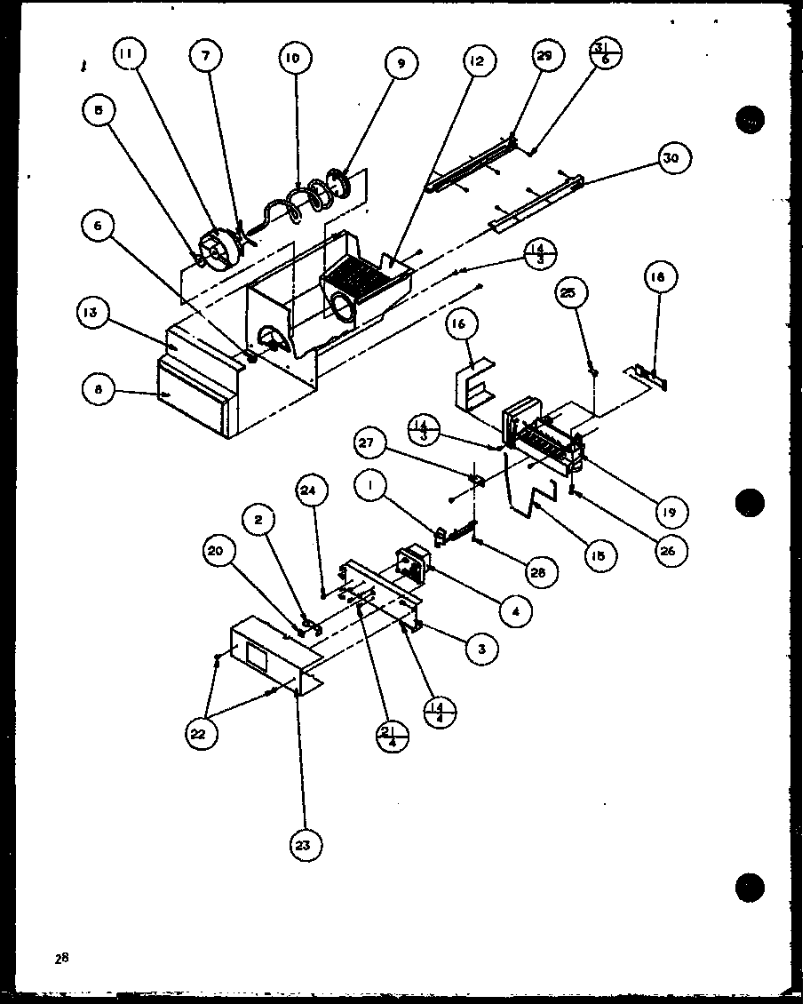 Amana SXPD20H-P7836029W ice bucket and ice maker diagram