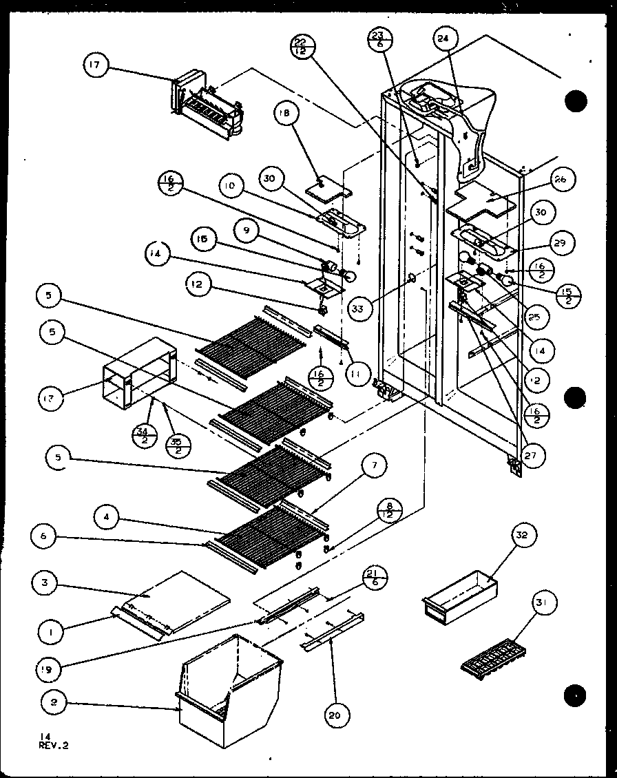 Amana SL22JB-P1104031W freezer shelving and refrigerator light (sl22jb/p7870132w) (sl22jb/p1104031w) diagram