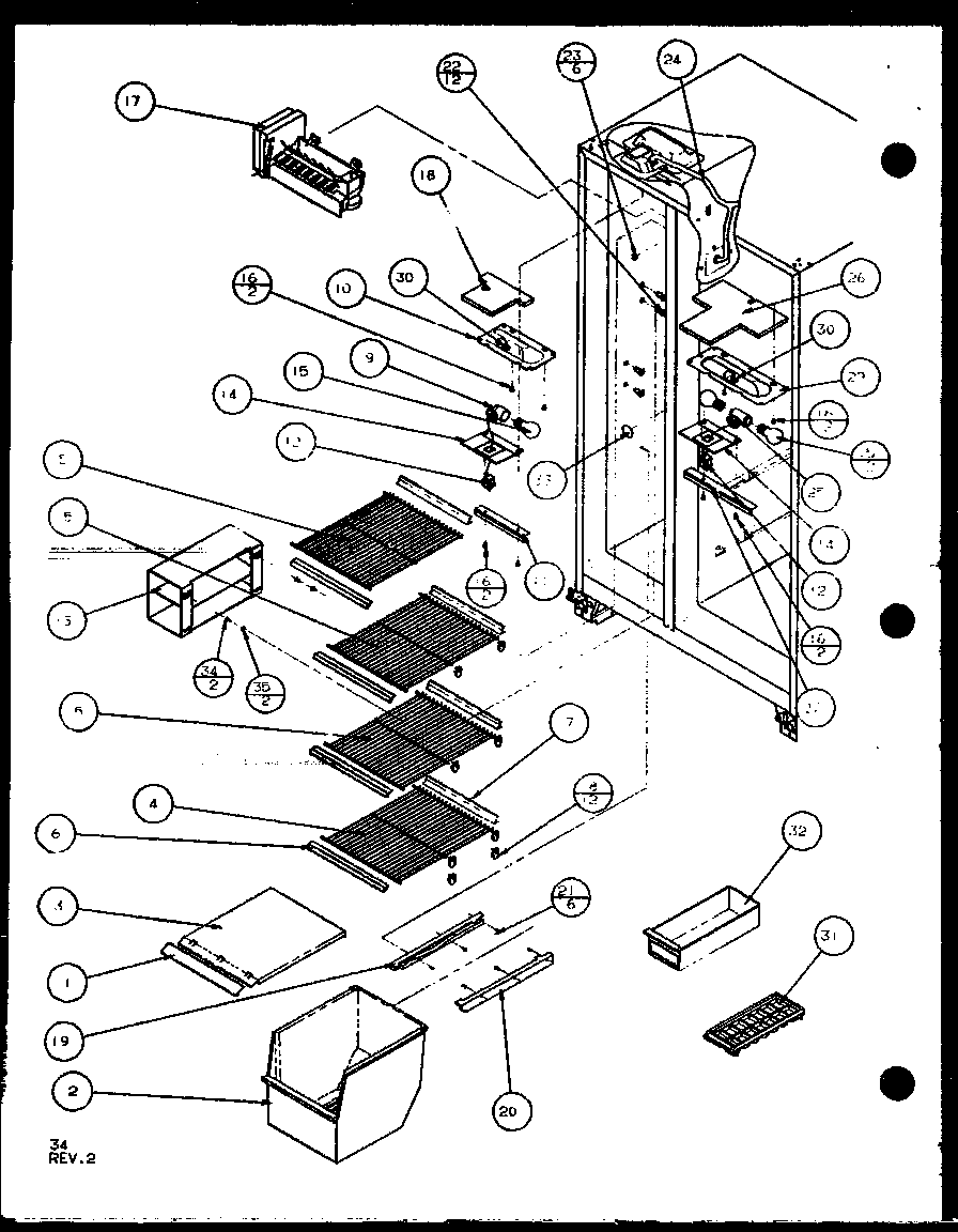 Amana SL22JB-P1104031W freezer shelving and refrigerator light (sl25j/p7870109w) (sl25j/p1104026w) diagram